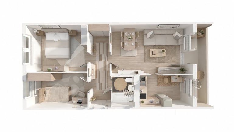 3D-Grundriss einer Zweizimmerwohnung