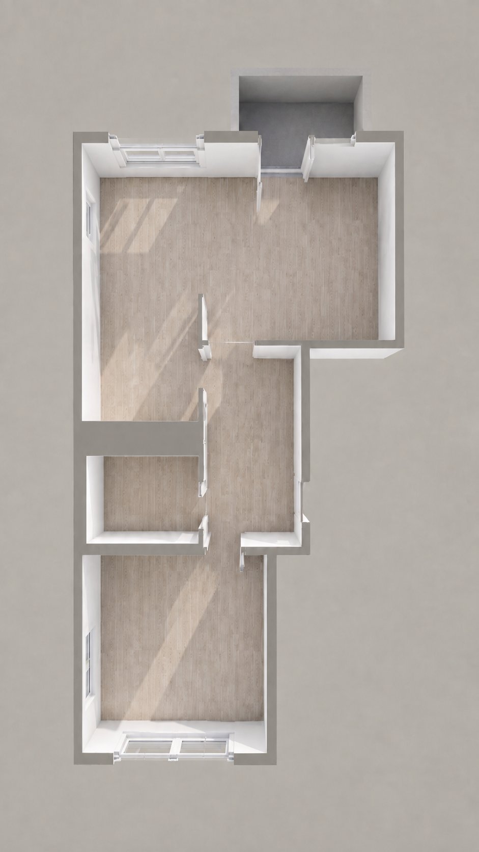 Neutraler 3D-Grundriss einer Wohnung aus der Draufsicht