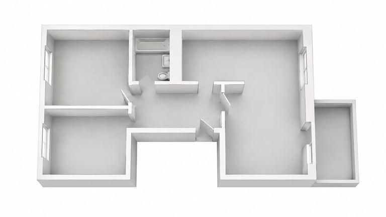 3D-Grundriss einer Zweizimmerwohnung